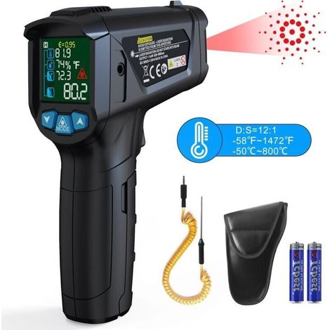 Thermomètre Infrarouge, Pistolet de Température Infrarouge Numérique sans Contact Laser, -50℃ 800℃ avec Émissivité Réglable, Pour Le Barbecue, La Voiture et L'industrie (pas pour l'homme) (1/5)