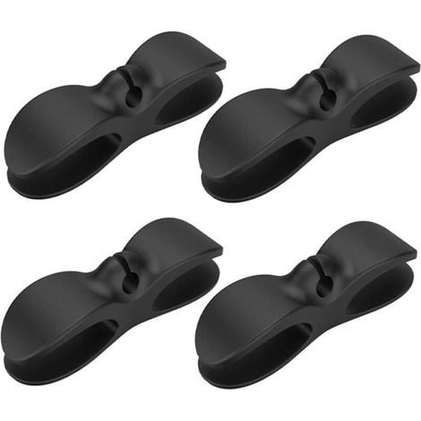 Desk cable organizer for headphones, charging cables, and bedside table in black, set of 4 (103 x 28 mm)
