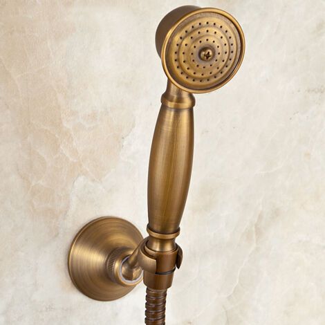 Kit de 3 Pièces de Douche Vintage en Cuivre Massif, Design Téléphone Ancien avec Tuyau et Support, pour Salle de Bain (1/4)