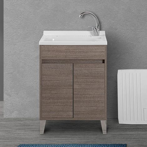 Mobile lavatoio 60x50 rovere scuro con vasca asse e kit scarico Way (1/5)