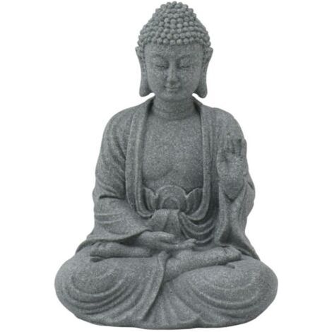 QORVA-Statue de bouddha en grès vert, Sculpture bouddhiste assise, ornement pour salon et cour, 7135K-02 (1/4)
