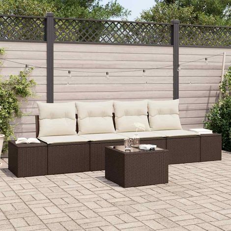 Sofa Set mit Kissen 5 pcs Braun und Creme Poly Rattan (1/5)