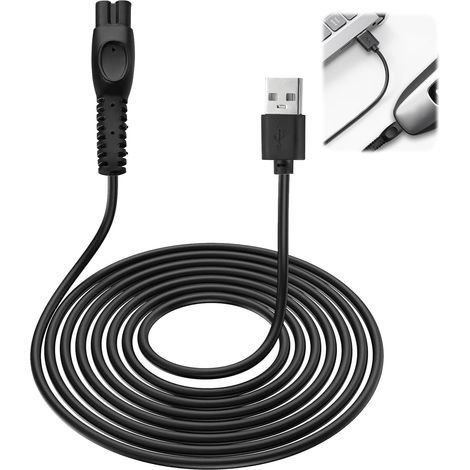 Câble Chargeur USB 5V - Lot de 2 - Compatible Rasoirs Électriques - Protection Surcharge - Pour Salle de Bain et Voyage - Noir (1/5)