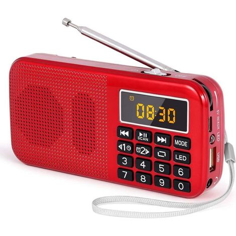 Radio Portable, Radio FM avec Batterie Rechargeable de Grande Capacité (3000mAh), Prise en Charge MP3 / SD/USB/AUX,Rouge (1/5)