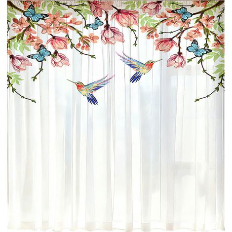 Panneau de rideau transparent à thème floral,-Fleurs 2 132x160cm