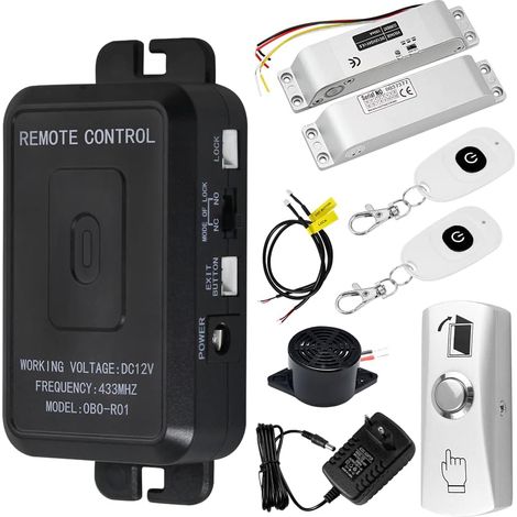 Kit de Système de Contrôle d'accès sans Fil déverrouillage à Distance + Serrure électrique de Boulon + 2 émetteurs Longue Portée 433 MHz (1/5)