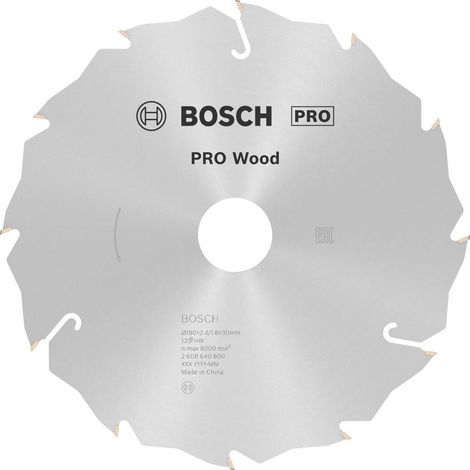 Bosch – Lame de scie circulaire carbure 190 x 30 x 2,6 mm – 12 dents pour bois dur – Coupe nette sans éclat – Régime max 8000 tr/min