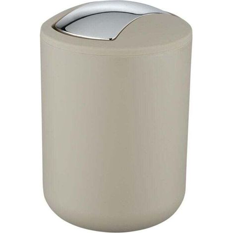 Poubelle Salle de Bain, Mini Poubelle Salle de Bain, couvercle basculant, Brasil S, capacité 2L, plastique PET incassable, ø14x21 cm, Taupe