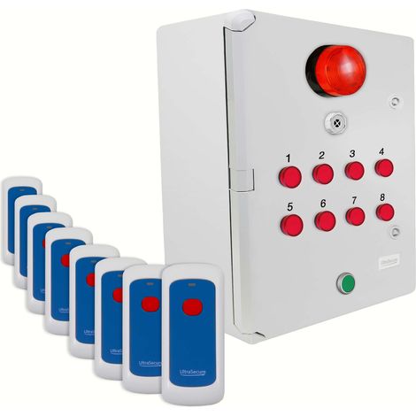 Système d'identification d'alerte sans-fil 900m - 8 boutons mobiles / Sirène / Flash / LEDs / Bouton d'arrêt (DA600+) (1/5)