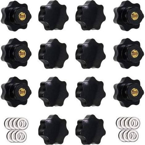 14 Pièces M6 Bouton de Serrage à Filetage Moleté, Poignée en étoile, Boutons à Main en Forme d'étoile Bouton de Serrage en Plastique Noir avec Rondelles (1/4)