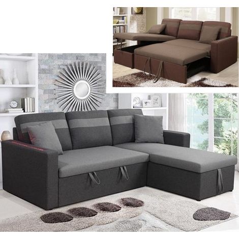 Bagno Italia Divano letto angolare 223 cm microfibra grigio chaise longue reversibile vano contenitore luci led (1/4)