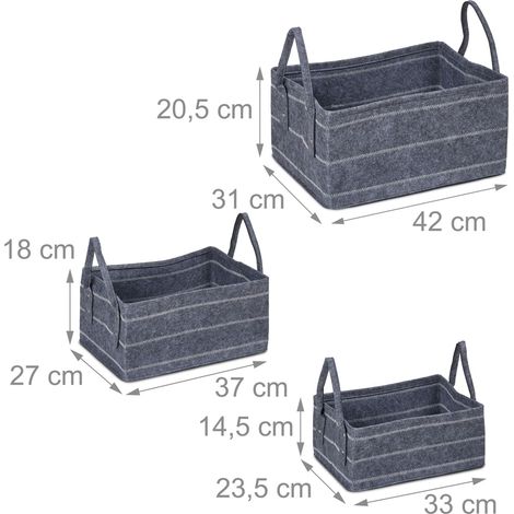 Lote de 3 cestas de almacenamiento de fieltro gris diseño elegante para salón baño 30 x 30 x 30 cm de fieltro gris 130014118 (1/4)