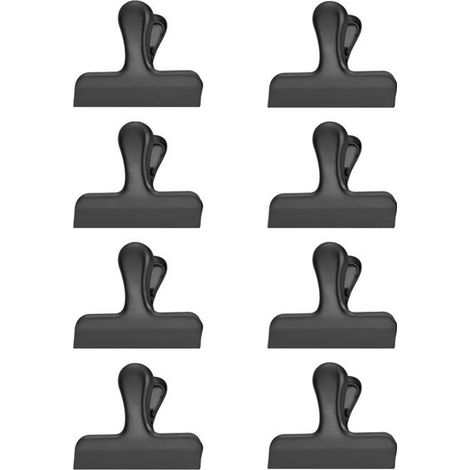 Clips de frescura, 8 piezas, Clips de sellado, Acero inoxidable, Clips de cocina, Clips de cierre, Reutilizables, 7,8 x 6,3 cm, Negro (1/5)
