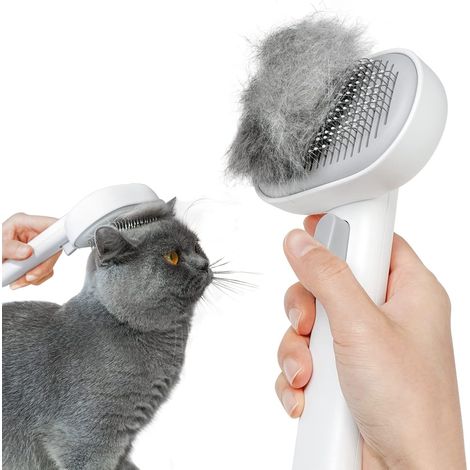 Brosse pour chien et chat, brosse intégrée pour poils longs et courts, conception à une touche, efficacité d'élimination de 95 % des poils morts et des touffes. (1/5)