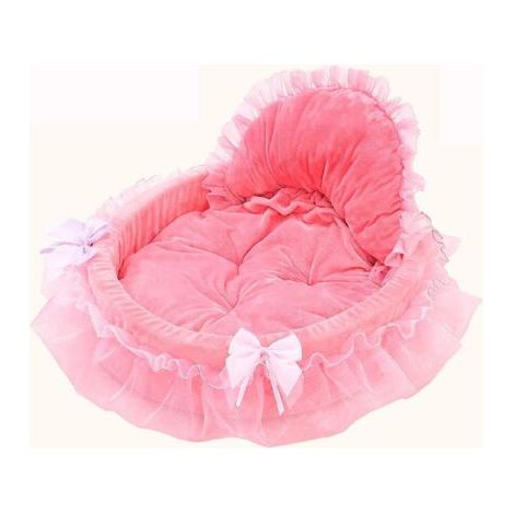 BUNTHAUS Coussin doux en dentelle pour chiot, chat ou chien, motif nœud papillon princesse, rose et violet (46 x 43 cm, rose)