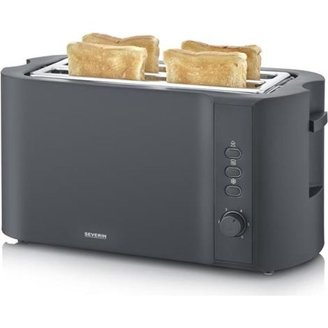 SEVERIN Grille-pain automatique 1 400 W, Grille pain compact 2 fentes jusqu'à 4 tranches, Toaster électrique avec réglage du degré de brunissage & fonction décongélation, Noir, AT 2591 (1/5)