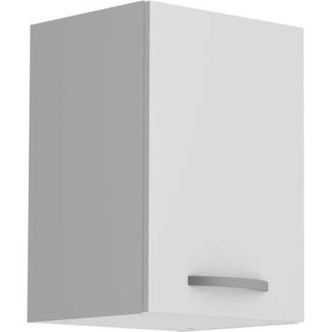 Meuble haut de cuisine OSLO - Blanc mat - 1 porte + tablette - L 40 x P 36 x H 58 cm (1/4)