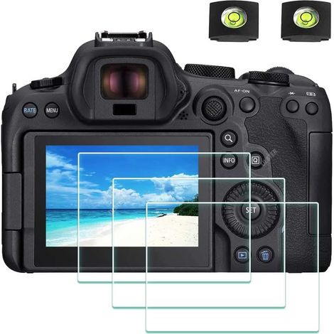 Protector de pantalla para Canon EOS R6 Mark III / R6 Mark II y protectores de zapata, cristal templado de 0,3 mm, dureza 9H, resistente a los arañazos [Paquete de 3 + 2]
