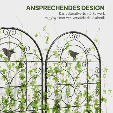Treillis métallique inoxydable 2 pièces à planter, support pour plantes grimpantes avec motif d'oiseaux, 50x120 cm, Noir (1/5)