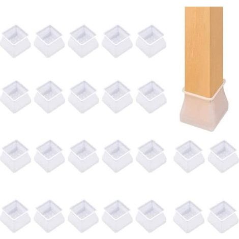 24 PCS Pied de Chaise Silicone Embout de Chaise Protection Pied Cache Pied de Table carré Prévenir Les Rayures Le Bruit (1/4)