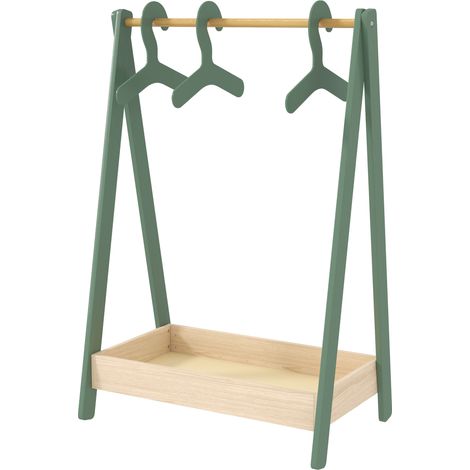 Kids Clos Rail with 3Hangers, Bottom Storage Shelf for Girls, Boys, Nursery, Bedroom, Green (1/5)