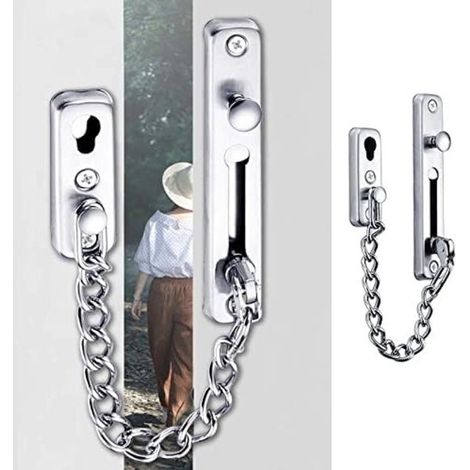 Cadena de acero inoxidable para mayor seguridad - Cerradura a presión para puerta con 4 tornillos - Seguridad para la puerta principal del hogar (1/5)