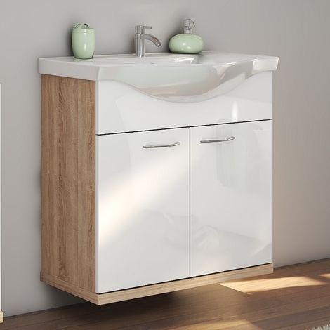 Mobile bagno a terra o sospeso 80 cm bicolore bianco e legno chiaro  LAC-ESTIA-80 kamalu