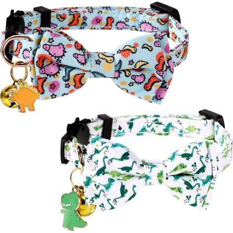 2pcs Colliers pour Chat à Motifs de Dinosaures, Colliers pour Chat avec Clochette Réglables Colliers pour Chat avec Nœud Papillon Colliers Fantaisie pour Chats Mâles Et Femelles (1/5)