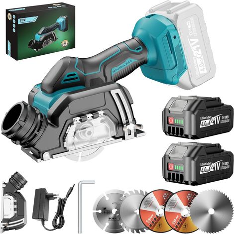 Mini Meuleuse d'angle sans fil Compatible avec Batterie 18V, 76mm 19500tr/min Disqueuse Sans Fil avec 2 Batteries 4,0Ah, 5 Disques pour Métal, Bois Protection Anti-Poussière (1/5)