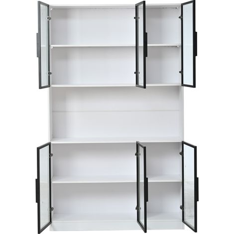 Vetrina alta in MDF e vetro bianca 120 x 34 x 200 cm con 6 ante e LED (1/5)