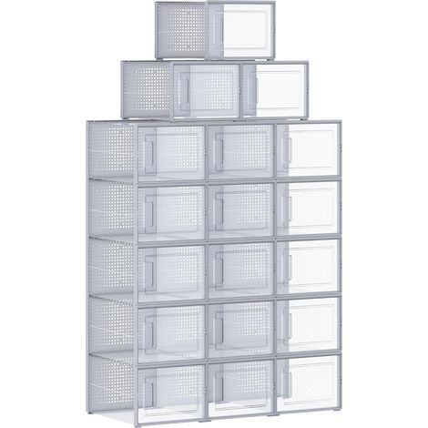 Set of 18 Shoe Boxes, Foldable, Transparent and Gray, For shoe sizes up to 46, Stackable Storage (1/5)