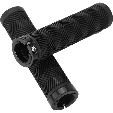Poignées de guidon vélo antidérapantes en caoutchouc avec serrage métallique unilatéral (noir) (1/2)