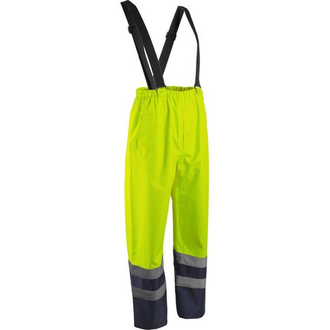 Pantalón de lluvia con tirantes de alta visibilidad HYDRA - Amarillo HV/Azul marino S - FR (38/40) (1/3)