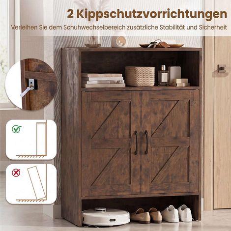Narrow Brown Shoe Storage Cabinet with Open Shelf (1/5)