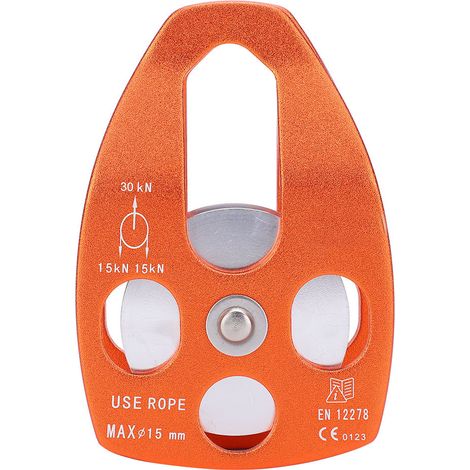 Poulie de levage robuste 30KN pour sauvetage, escalade et travaux aériens avec plaque latérale coulissante orange (1/5)