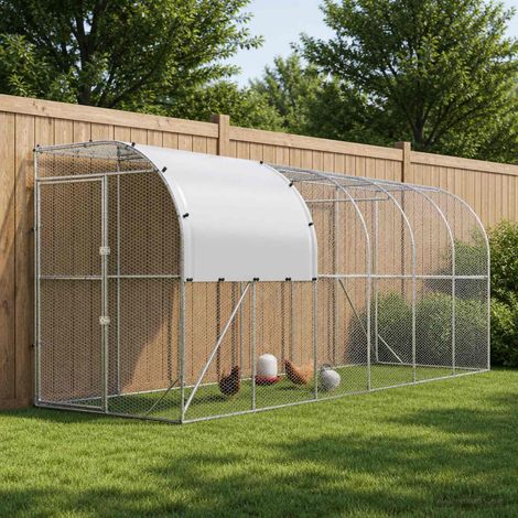 vidaXL Poulailler contre le mur Argenté 600 x 150 x 215 cm (1/5)