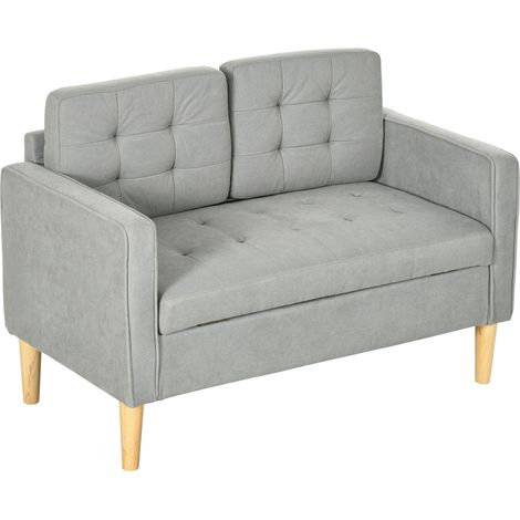 Modern 2 Seater Sofa  Hidden Storage, 117cm Tufted Cotton Couch  Wood Legs, Compact Loveseat for Living Room, Kitchen, Light Grey (1/5)