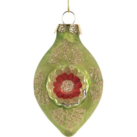 Boule de Noël en Verre Vert Suspension Festive pour Décoration de Sapin 5 x 8 cm - PANGIVO (1/2)