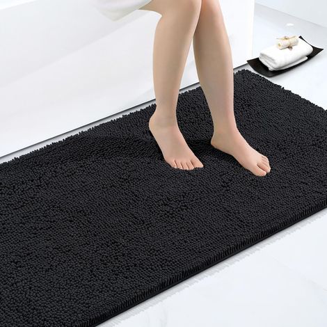 Homaxy Tapis de Bain antidérapant en Microfibre Chenille de Salle de Bain Absorbant à Poils Longs, 60 x 120 cm, Noir