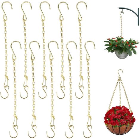 10 piezas de cadena colgante de metal dorado, cadena colgante de 25 cm con gancho en S, cadenas para macetas, cadenas para cestas colgantes para comederos, jaulas de pájaros, vallas publicitarias, far (1/4)