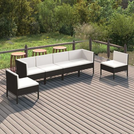 6-tlg. Garten-Lounge-Set mit Auflagen Poly Rattan Schwarz vidaXL (1/5)