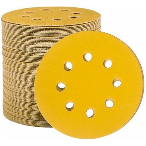 Disques de Ponçage Papier Abrasifs 125mm, 100 Disques Abrasifs de Ponçage Ponceuse tampons ponçage ronds 8 trous Grain 180 pour Poncer Polir Dérouiller,TAudace (1/4)