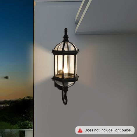 Rustikale Außenwandleuchte Schwarz Glas Wandlampe Laterne Wand E27 Lampe