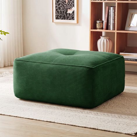Pouf Cordelia en velours côtelé vert (1/5)