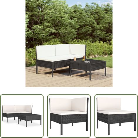 vidaXL Auflagen - 3-tlg. Garten-Lounge-Set mit Auflagen Poly Rattan Schwarz (1/5)