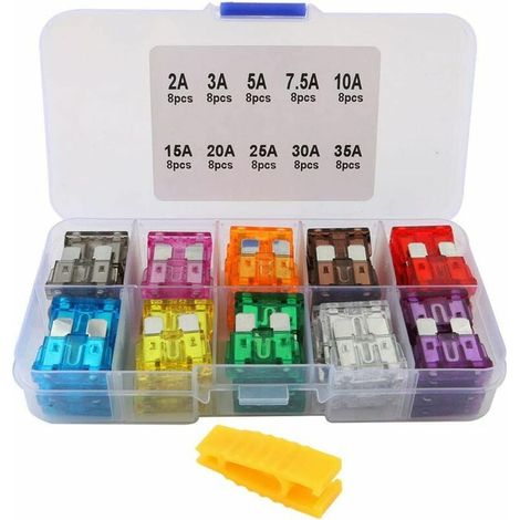 Professionelles 80-teiliges Kfz-Sicherungssortiment, Standard-Flachsicherungen, mit Sicherungsauszieher und Aufbewahrungsbox – 2 A / 3 A / 5 A / 7,5 A / 10 A / 15 A / 20 A / 25 A / 30 A / 35 A (1/5)