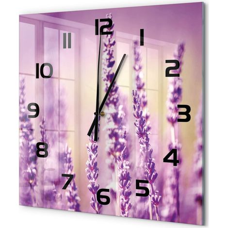 Grande Horloge Murale Carrée Déco Intérieur Verre Trempé Silencieuse et Élégante Lavande 60x60 cm (1/5)