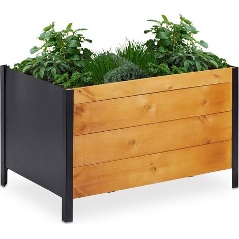 Relaxdays Hochbeet inkl. Vlies, HBT: 48 x 78 x 51 cm, Holz Kräuterbeet für Terrasse, Balkon & Garten, rechteckig, natur