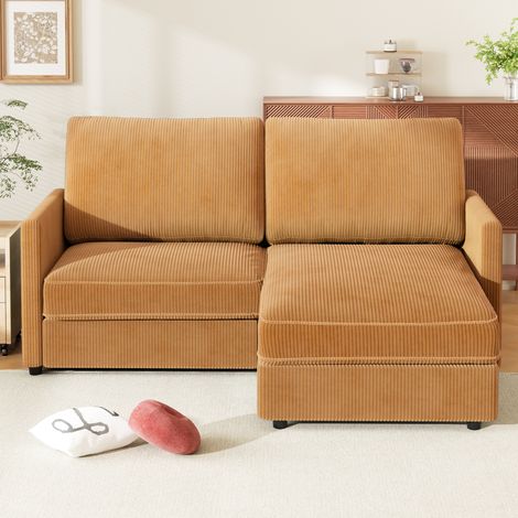 Yoleo – Canapé d'angle réversible 2 places en velours côtelé jaune – Canapé moderne en L pour salon – Dimensions 180x137x84cm – Profondeur d'assise 50,8cm