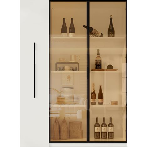 ELVMI Vitrine mit Glastur, Rollschrank und LED fur Wohnzimmer oder Esszimmer aus MDF 110.5 × 35 × 160 cm Weiss (1/5)